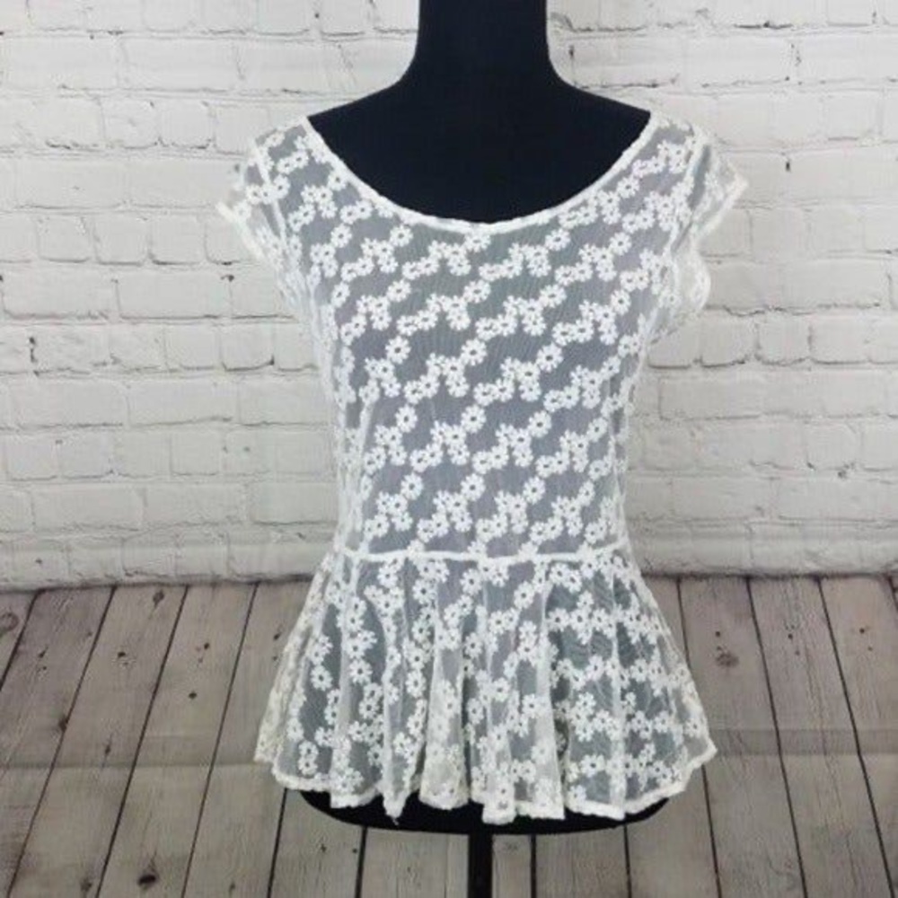 American Eagle embroidered floral sheer peplum